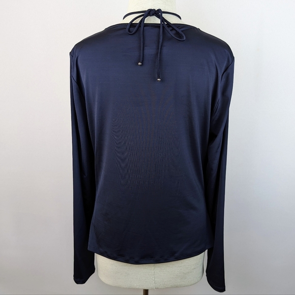 Veronica Beard Rogue Top Halter Neck Tie Ruched Detail Long Sleeve Navy 12 NWT - Picture 6 of 13